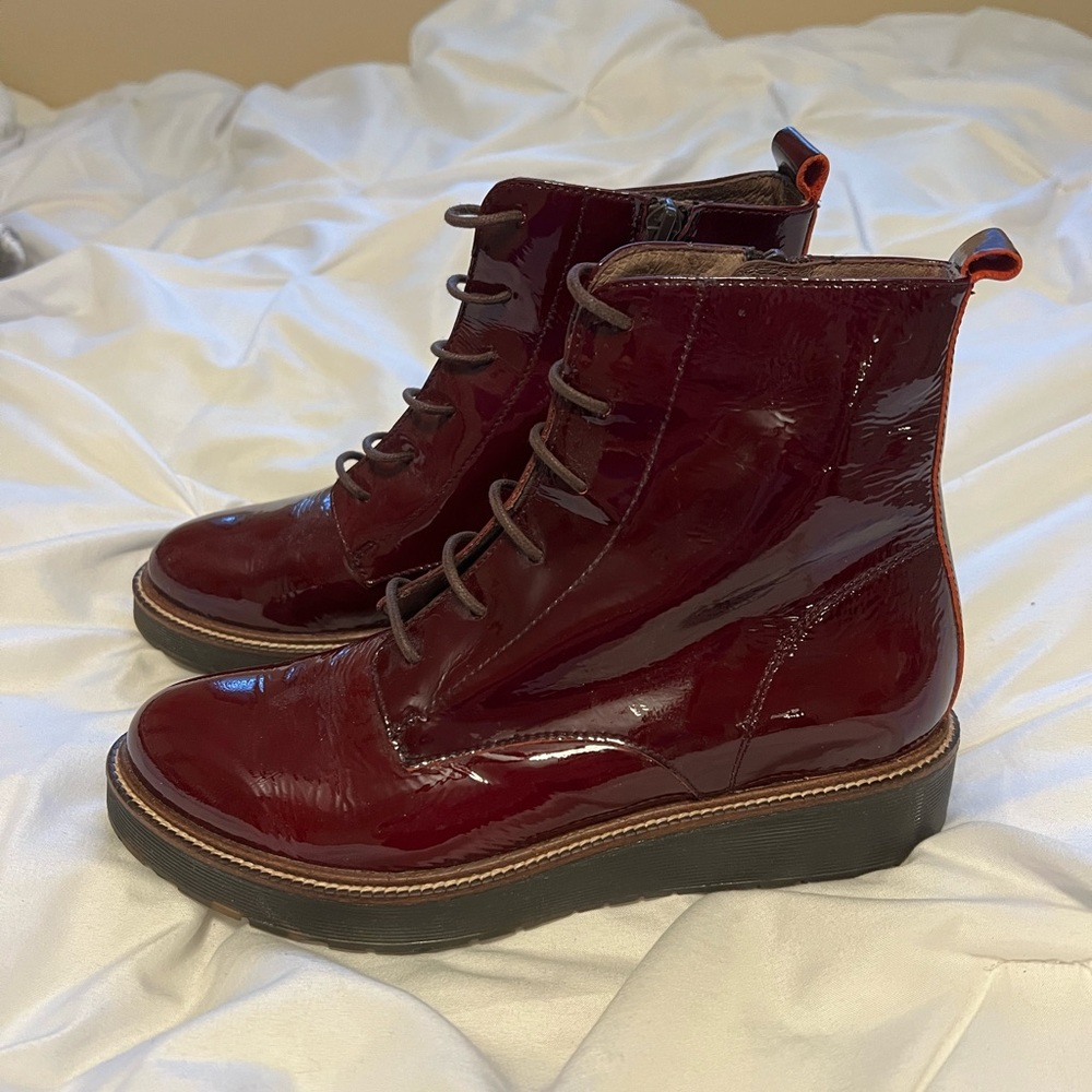 Leather burgundy combat boots